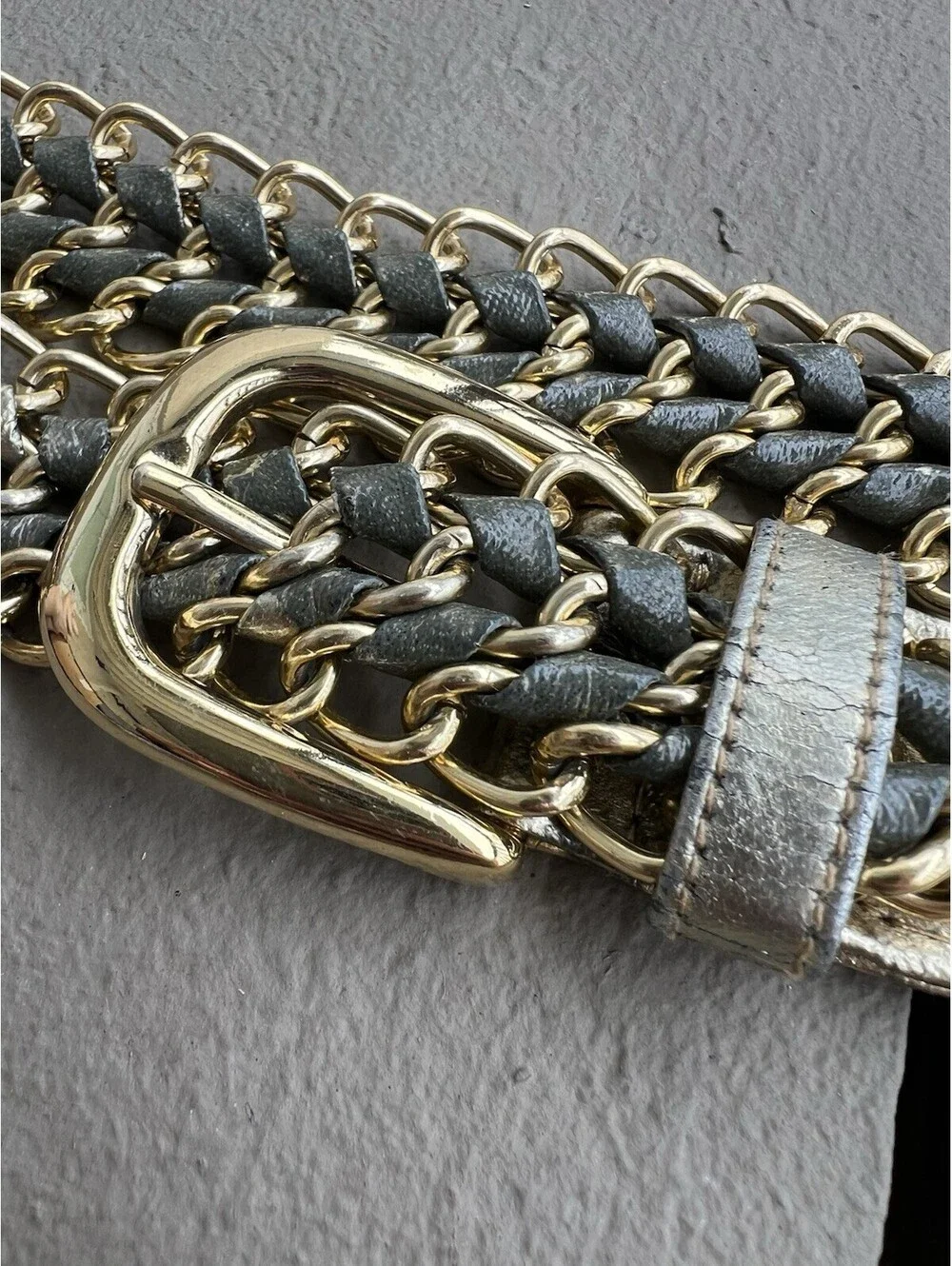 Retro Metallic Gold Green Woven Mesh Chain Belt Braided Crochet Size S/ M.